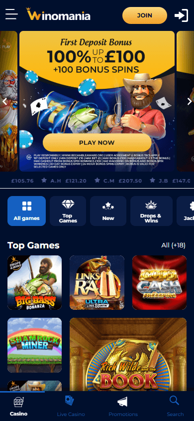 WinOMania Casino Mobile screenshot